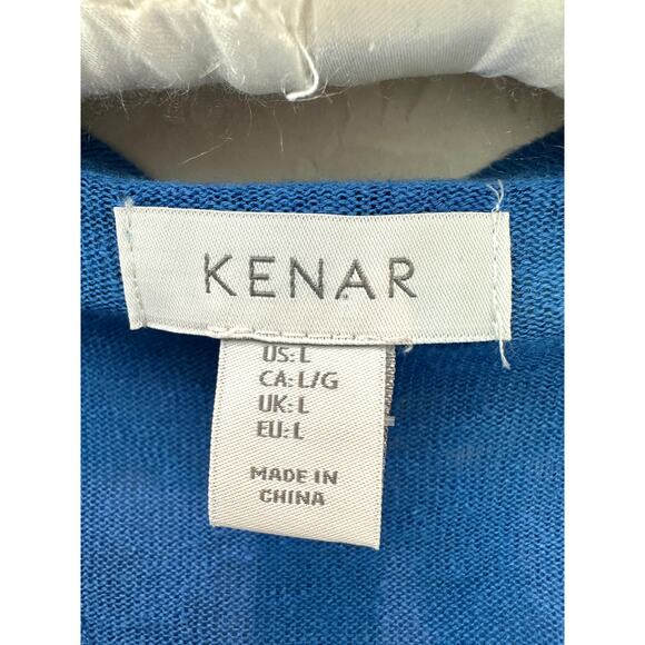 KENAR | Blue Linen Blend Lightweight Open Front Waterfall Cardigan | Large - Picture 6 of 7